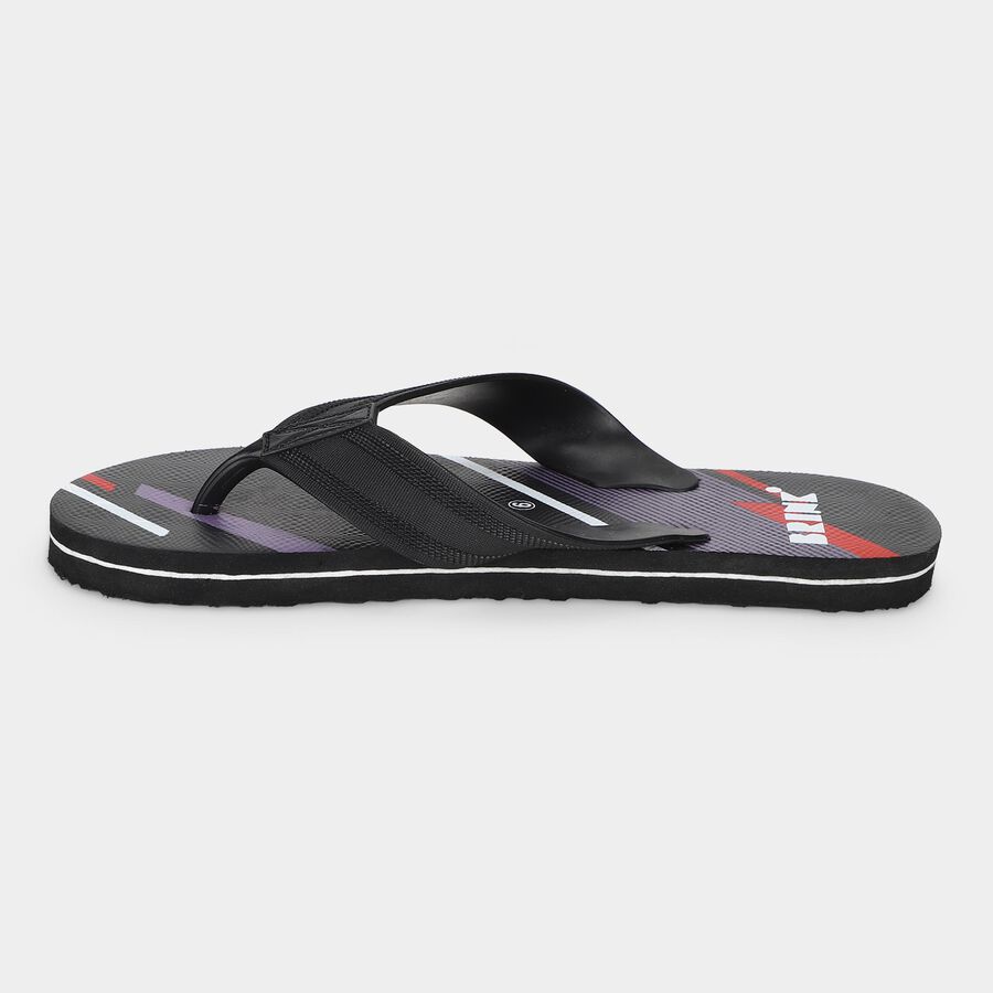 Men's Black Printed Flip-Flop Slippers, Black, large