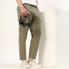 Men's Muted Olive Green Slim Fit Cargo Trousers, Light Green, small