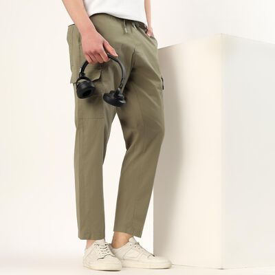 Men's Muted Olive Green Slim Fit Cargo Trousers