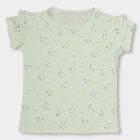 Girls' Light Sage Green Cotton Round Neck Short Sleeve T-Shirt, हल्का हरा, small image number null