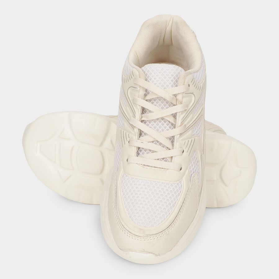 Women's Muted Beige Lace-Up Casual Sneakers, Beige, large image number null