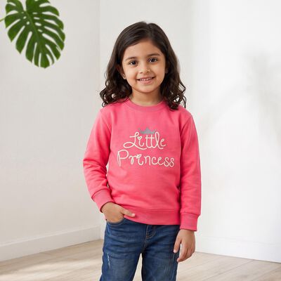 Girls' Pink Crew Neck Pullover Sweatshirt