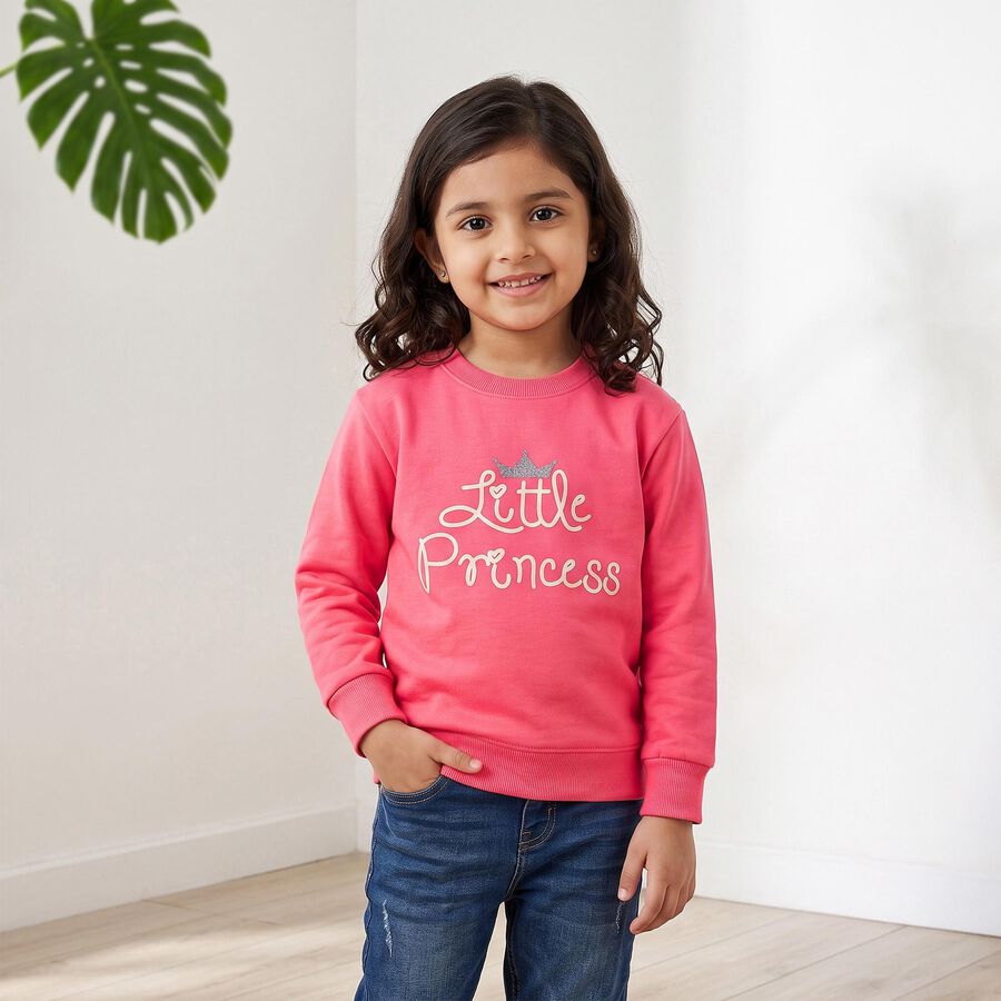Girls' Pink Crew Neck Pullover Sweatshirt, Pink, large