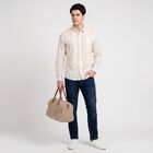 Men's Cream Cotton Long Sleeve Spread Collar Shirt, ऑफ व्हाइट, small
