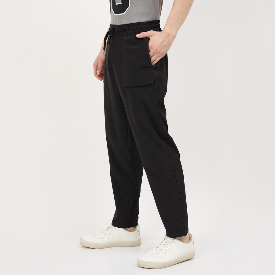 Men's Jet Black Regular Fit Zip Pocket Track Pants, Black, large