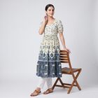 Women's Cream Cotton Square Neck Floral Printed Kurti, Off White, small