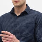 Men's Navy Blue Printed Classic Collar Formal Shirt, Navy Blue, small image number null