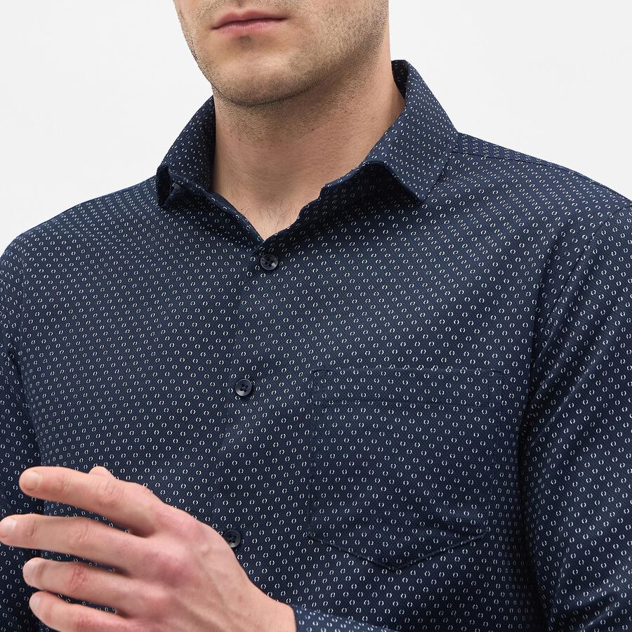 Men's Navy Blue Printed Classic Collar Formal Shirt, Navy Blue, large image number null