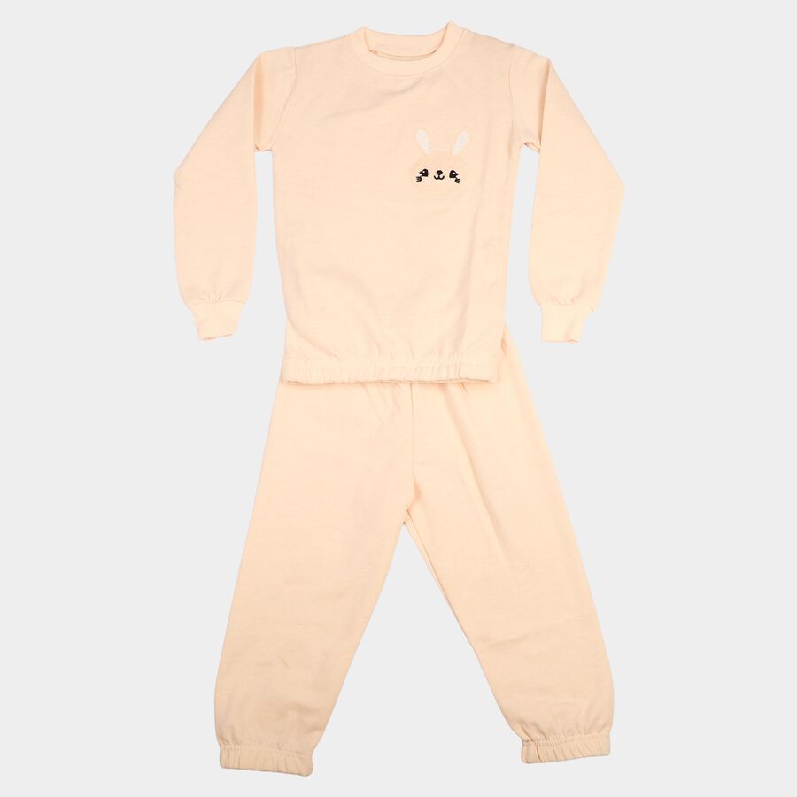 Girls Peach Round Neck Lounge Hipster Set, Peach, large