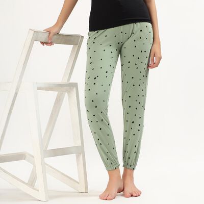 Women's Muted Sage Green Polka Dot Full-Length Cotton Pyjama