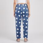 Women's Blue Straight Fit Heart Printed Lounge Pyjama, गहरा नीला, small