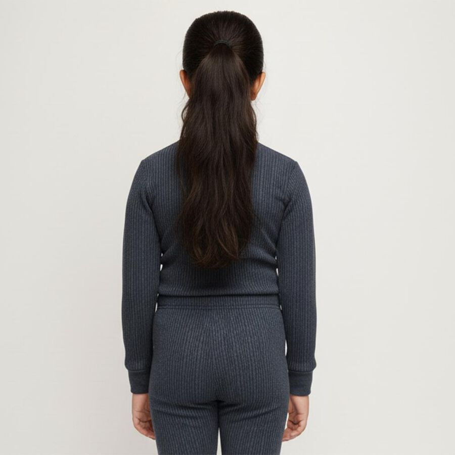 Girls Dark Navy Blue Round Neck Thermal Upper, मिश्रित नीला, large image number null