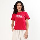 Women's Bright Fuchsia Cotton Round Neck Casual T-Shirt, रानी (फ्यूशिया), small
