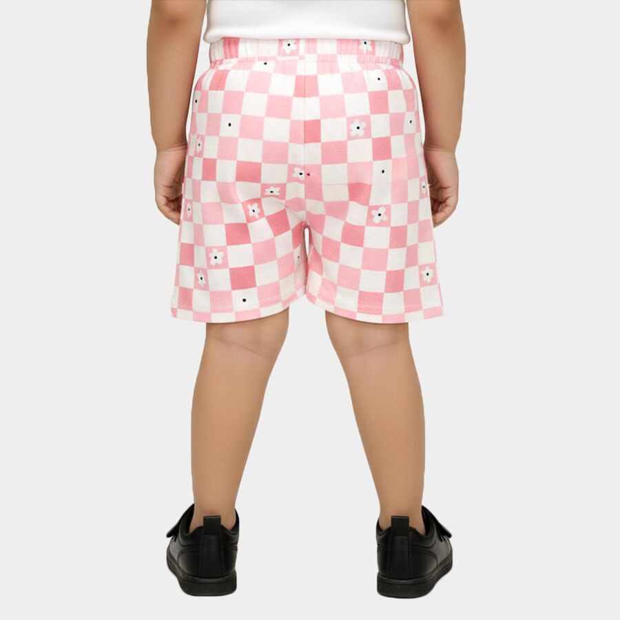 Girls' Pink Regular Fit Checkered Floral Shorts, हल्का गुलाबी, large