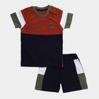 Infants' Navy Blue Cotton Round Neck Colorblock Baba Suit, Navy Blue, small