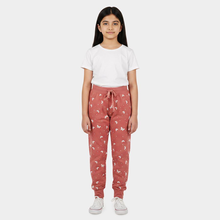 Girls Pink Regular Fit Solid Pyjama, हल्का गुलाबी, large