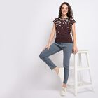 Ladies' Round Neck T-Shirt, भूरा, small