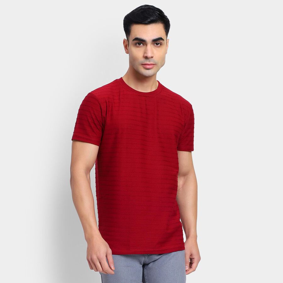 Men's Round Neck Half Sleeves T-Shirt , Maroon, large image number null