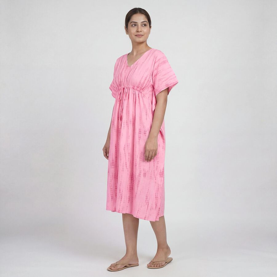 Women's Pink V-Neck Tie-Dye Kaftan Nighty, Light Pink, large