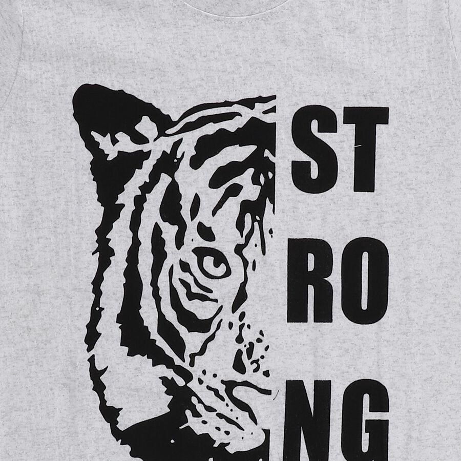 Boys Light Grey Round Neck Casual T-Shirt, एक्रू मिश्रित, large image number null