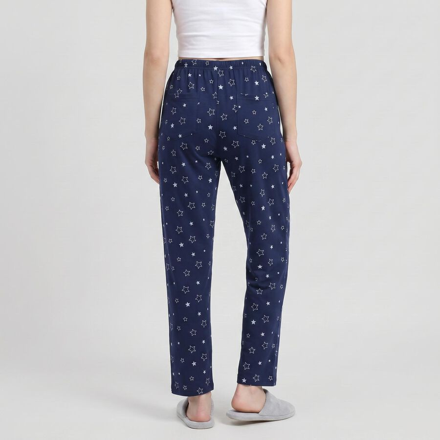 Women's Navy Blue Straight Fit Star Pyjama, नेवी ब्लू, large