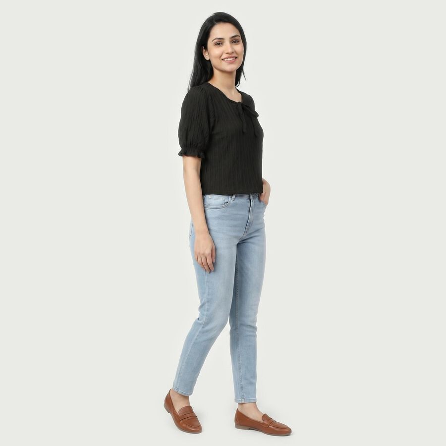 Women's Black Neck Top, Black, large