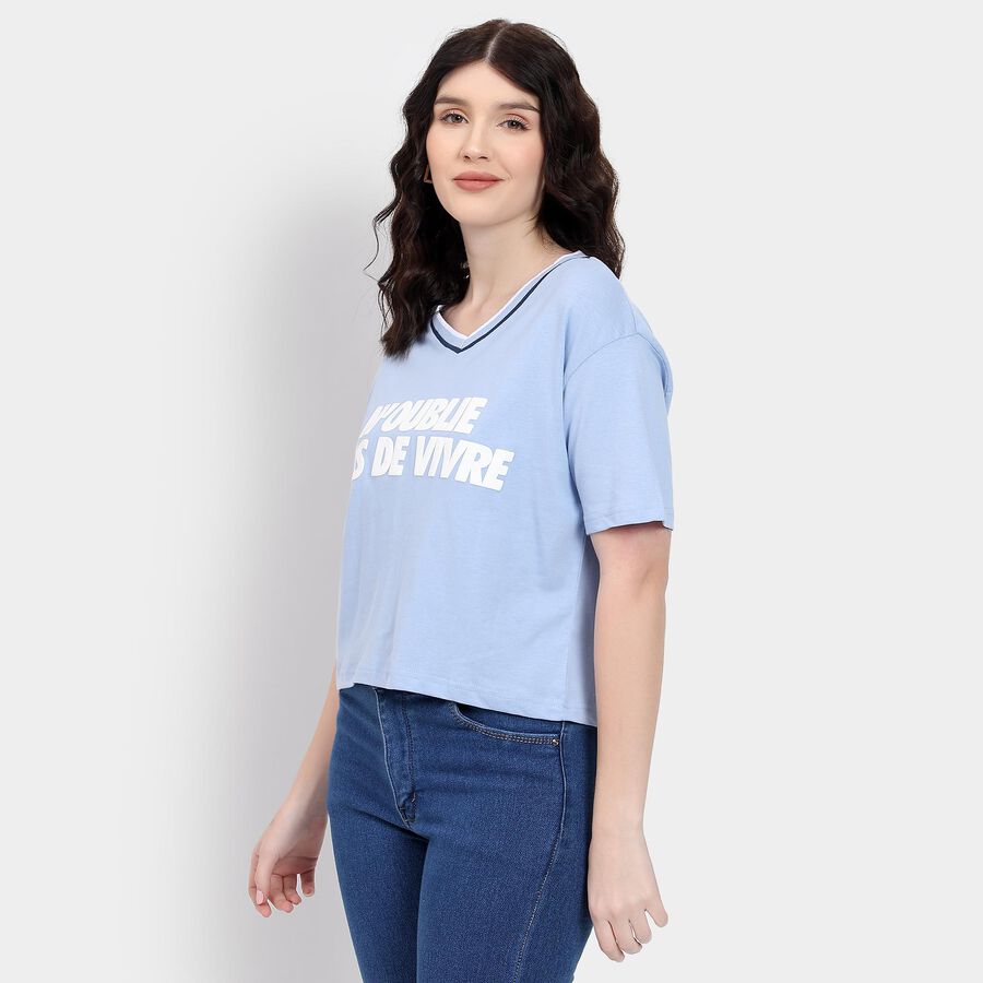 Ladies' 100% Cotton Crop  Top, Light Blue, large image number null