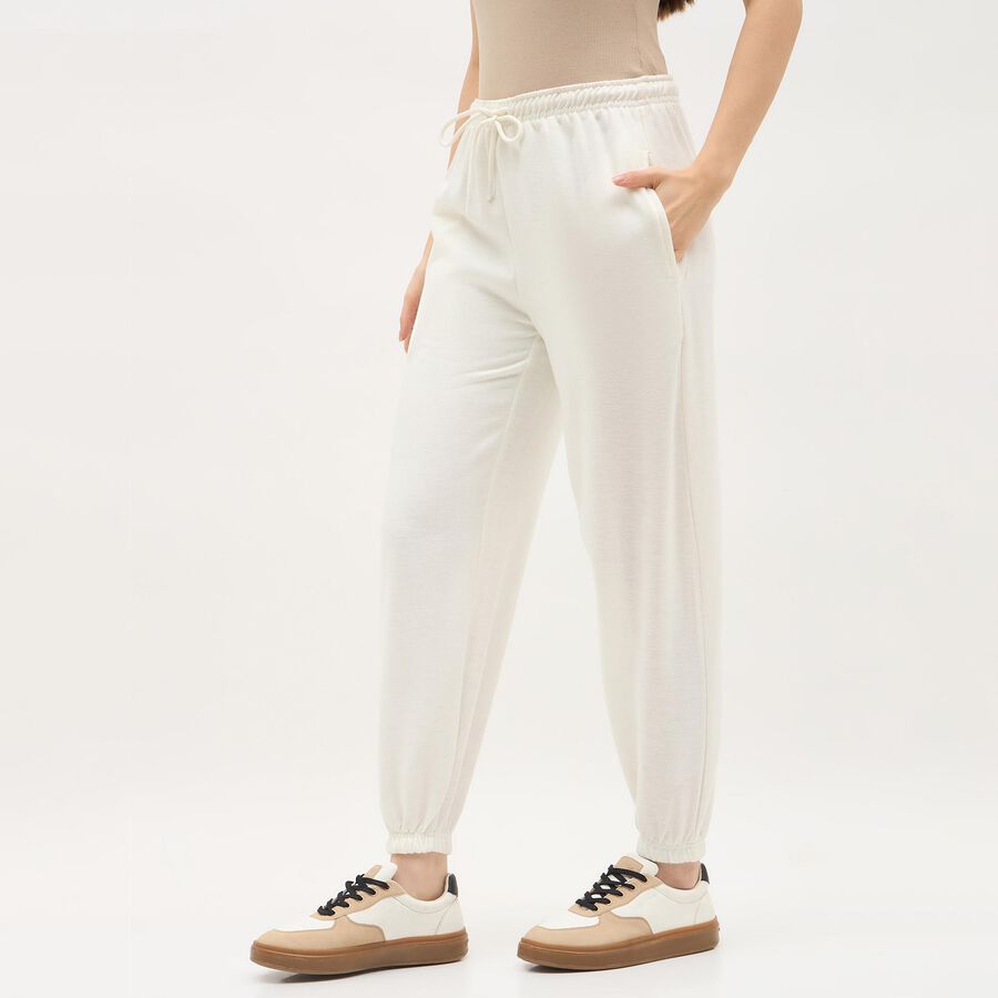Women's Off-White Tapered Fit Elastic Waist Track Pants, ऑफ व्हाइट, large image number null