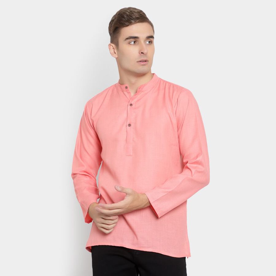 Printed Mandarin Collar Kurta, Peach, large image number null