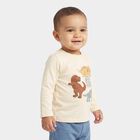 Infants Beige Cotton Round Neck Regular T-Shirt, Beige, small