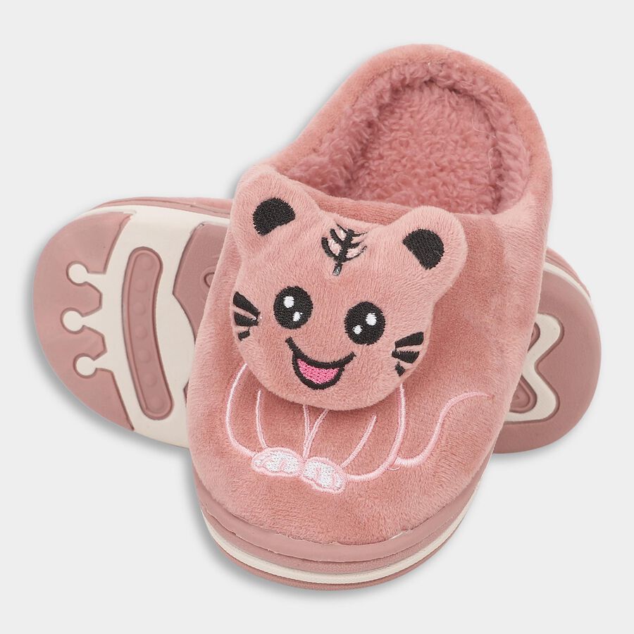Kids Soft Dusty Pink Plush Slip-On Winter Slippers, Pink, large image number null