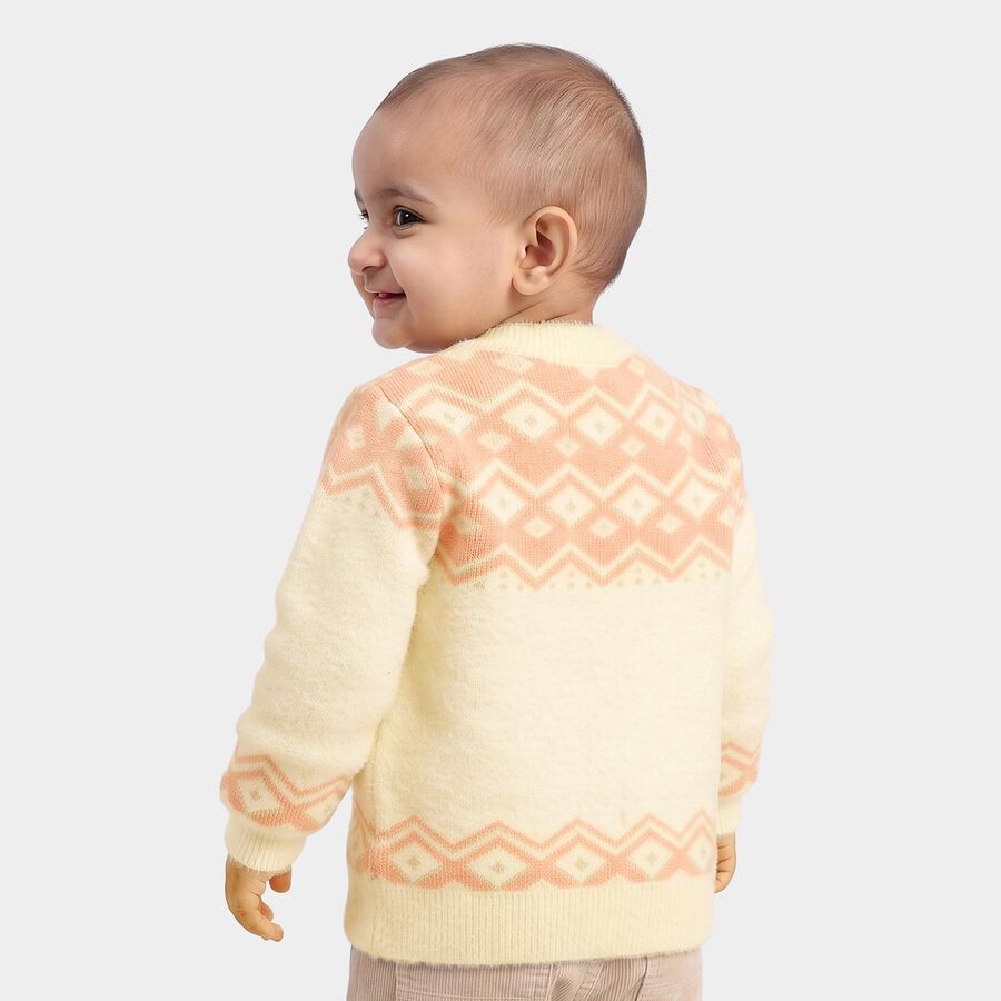 Infants' Peach Crew Neck Printed Pullover, पीच, large