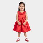 Girls' Red Fit and Flare Embellished Bow Party Wear Frock, Red, small