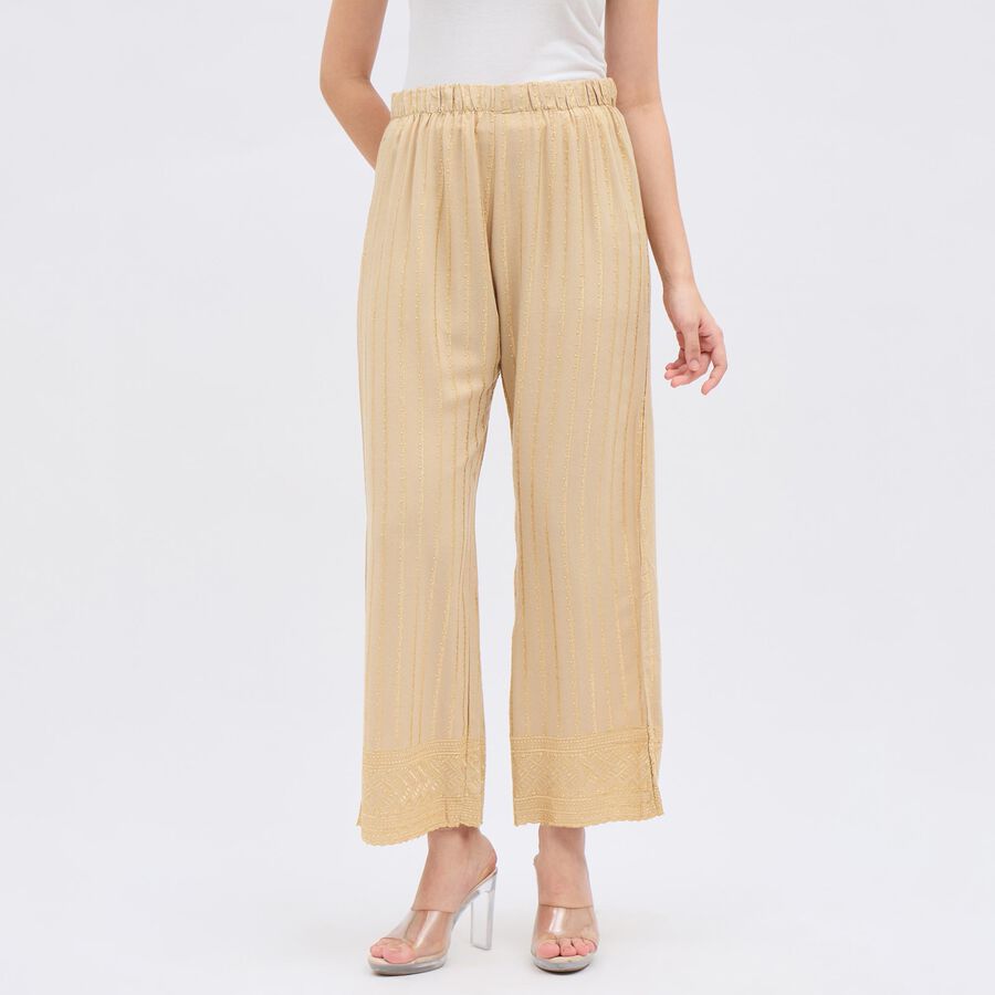 Women's Beige Regular Fit Embroidered Palazzos, Beige, large