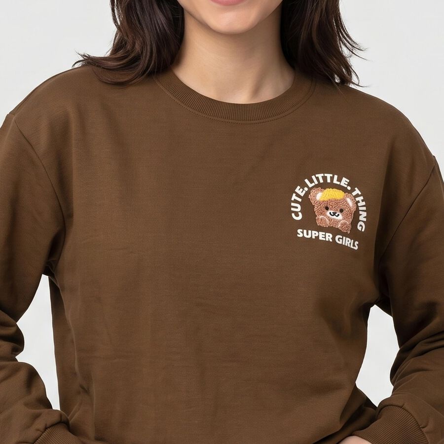 Women's Olive Crew Neck Pullover Sweatshirt, ओलिव, large