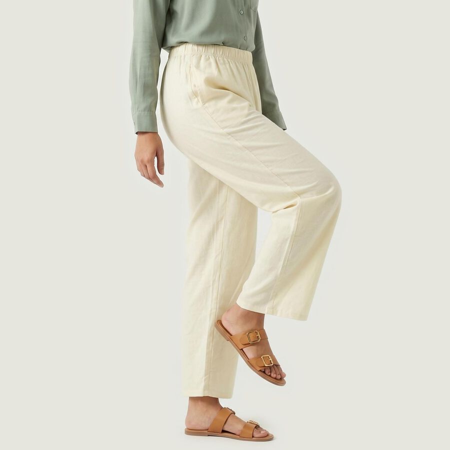 Women's Wide-Leg Solid Palazzos, Ecru Melange, large