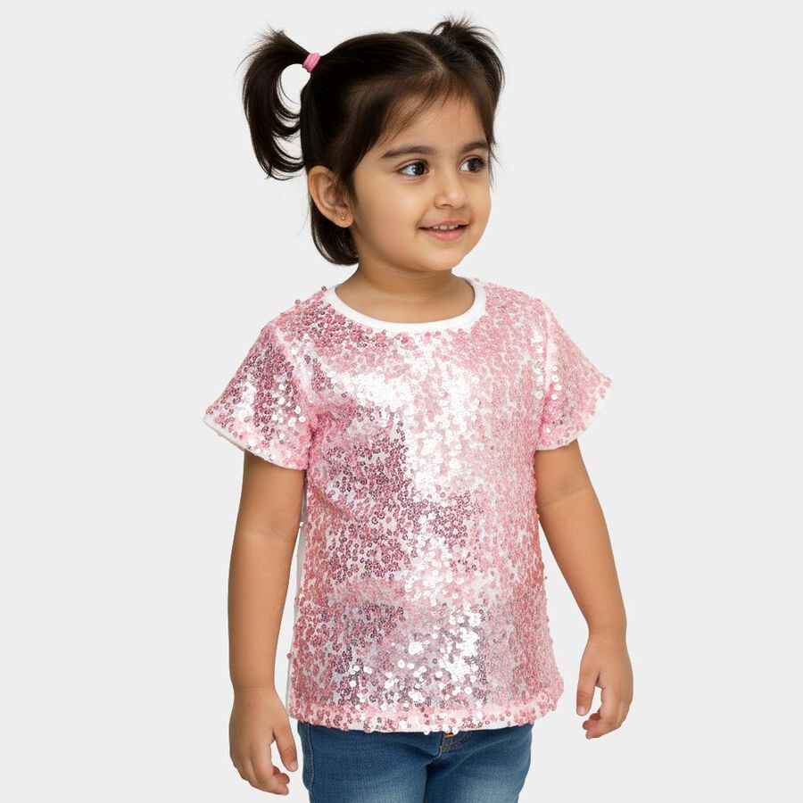 Girls Bright Pink Round Neck Casual T-Shirt, White, large image number null
