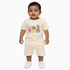 Infants' Beige Cotton Round Neck Graphic Baba Suit, Beige, small