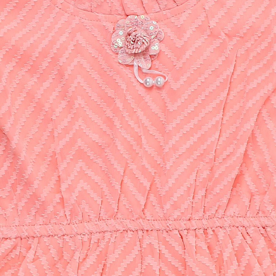 Girls Bright Coral Round Neck Casual T-Shirt, मूँगा (कोरल), large