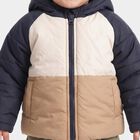 Infants Beige Hooded Puffer Jacket, गहरा पीला, small