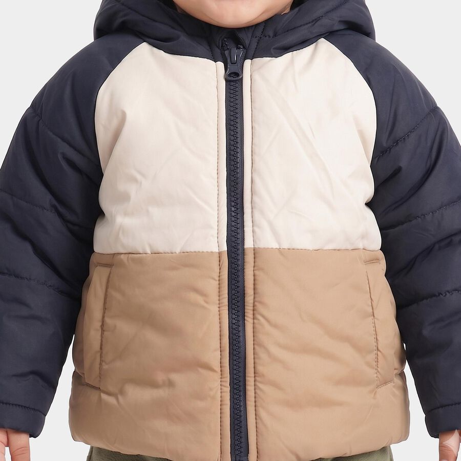 Infants Beige Hooded Puffer Jacket, गहरा पीला, large