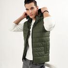 Men's Olive High Neck Sleeveless Puffer Jacket, ओलिव, small image number null