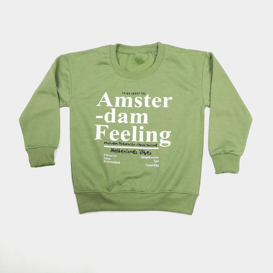 Boys' Green Round Neck Pullover Sweatshirt, हल्का हरा, large