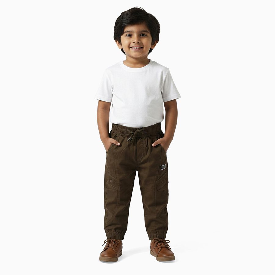 Boys' Dark Olive Brown Regular Fit Cargo Trousers, Brown, large image number null