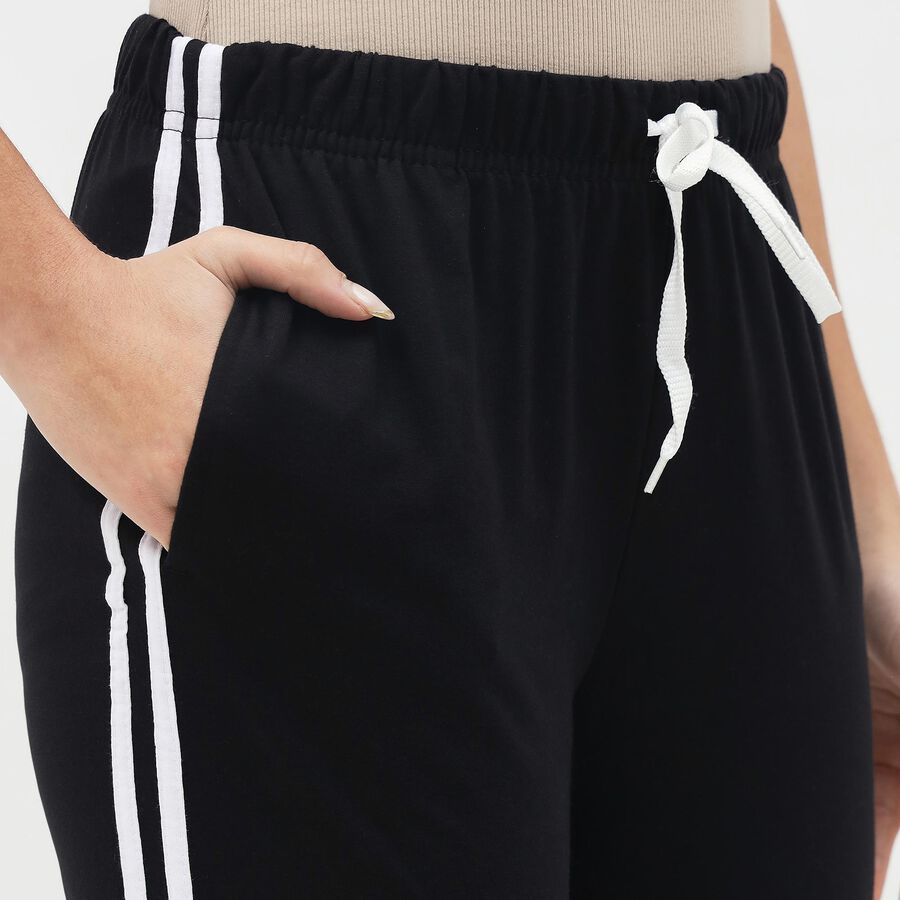 Women's Jet Black Straight-Leg Side-Striped Track Pants, काला, large