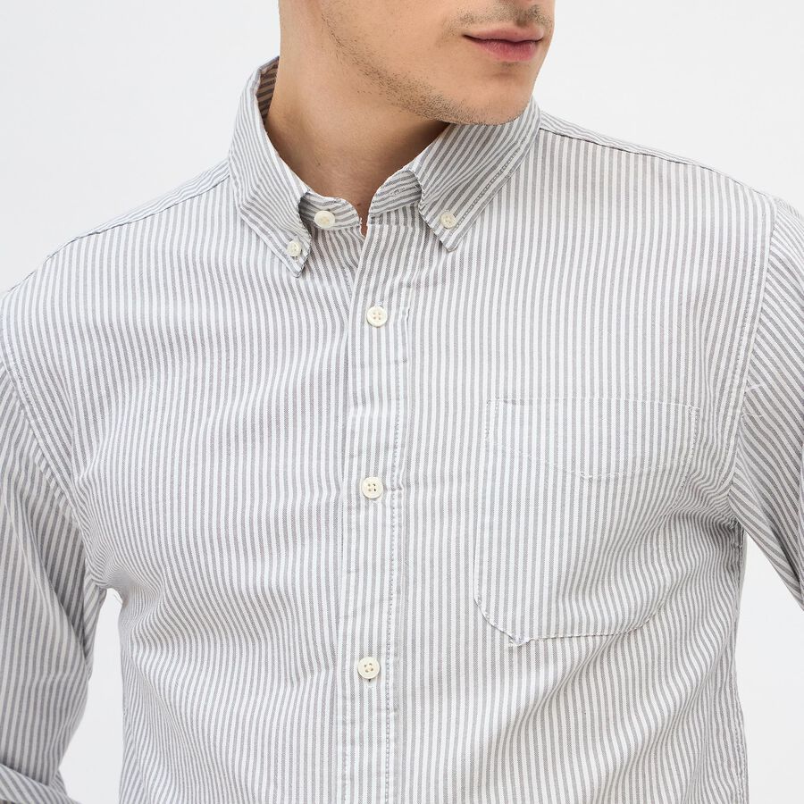 Men's Light Grey Cotton Button Down Slim Fit Casual Shirt, हल्का ग्रे, large image number null