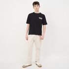 Men's Jet Black Cotton Round Neck Casual T-Shirt, Black, small