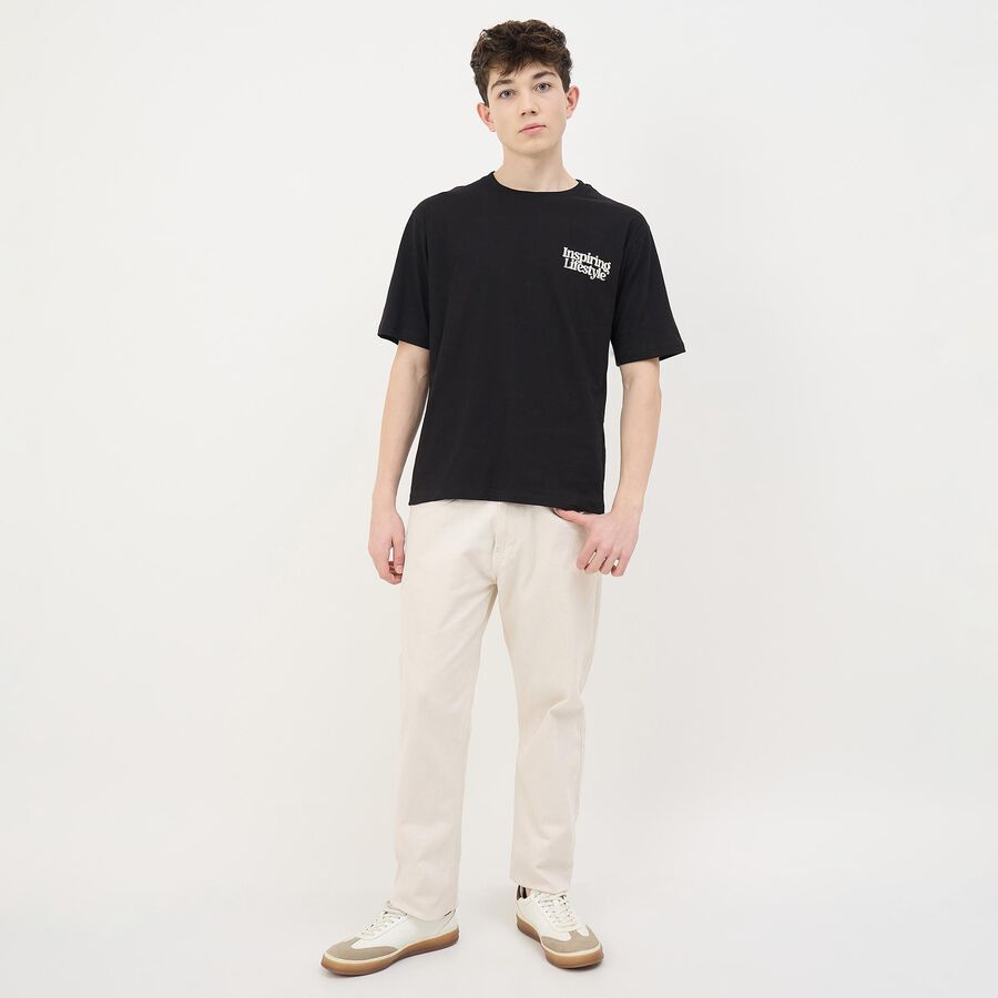 Men's Jet Black Cotton Round Neck Casual T-Shirt, Black, large