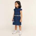 Girls' Deep Indigo Blue Ruffled Denim Frock, मध्यम नीला, small image number null