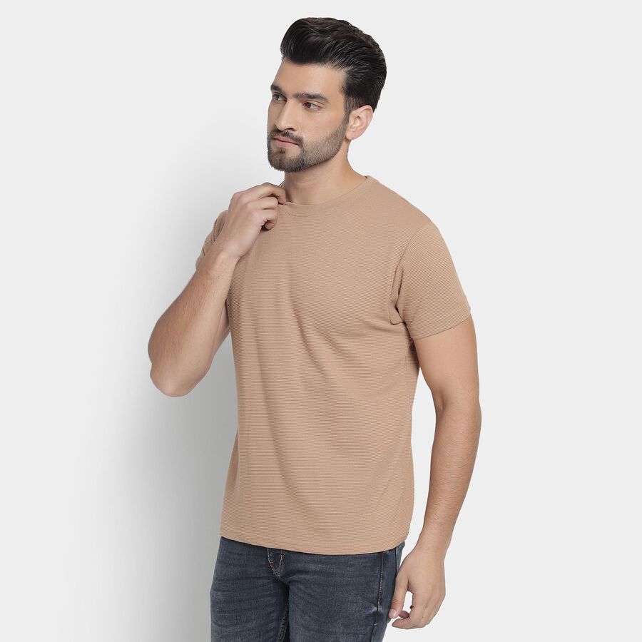 Men's Round Neck Half Sleeves T-Shirt , Beige, large image number null